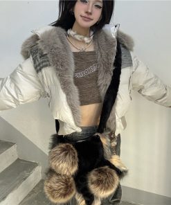 Y2K Plush Crossbody Bag for Women - Fluffy Five-Pointed Star Design, Cute Dog Print, Autumn Winter Casual Commuting Style