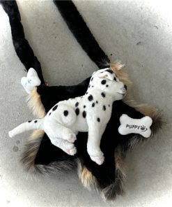 Y2K Plush Crossbody Bag for Women - Fluffy Five-Pointed Star Design, Cute Dog Print, Autumn Winter Casual Commuting Style