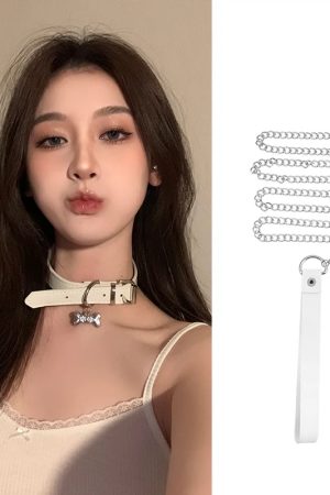 Y2K Punk Leather Choker Necklace for Women - Versatile Bell Chain Rope Accessory for a Cool, Edgy Look