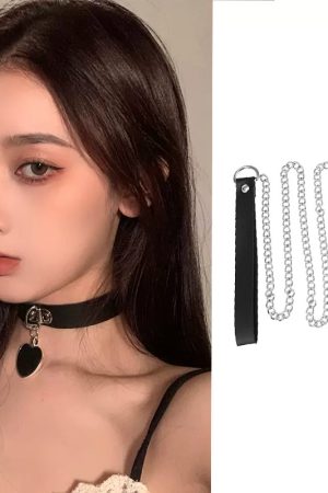 Y2K Punk Leather Choker Necklace for Women - Versatile Bell Chain Rope Accessory for a Cool, Edgy Look