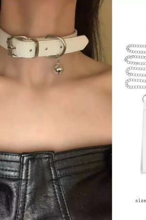 Y2K Punk Leather Choker Necklace for Women - Versatile Bell Chain Rope Accessory for a Cool, Edgy Look