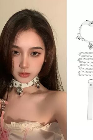 Y2K Punk Leather Choker Necklace for Women - Versatile Bell Chain Rope Accessory for a Cool, Edgy Look