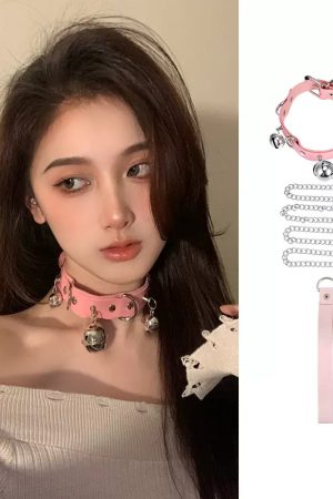 Y2K Punk Leather Choker Necklace for Women - Versatile Bell Chain Rope Accessory for a Cool, Edgy Look