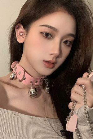 Y2K Punk Leather Choker Necklace for Women - Versatile Bell Chain Rope Accessory for a Cool, Edgy Look