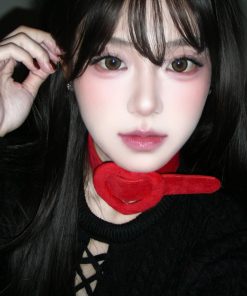 Y2K Red Heart Choker Collar Gothic Short Plush Leather Necklace for Festive Subculture Style