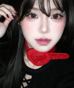 Y2K Red Heart Choker Collar Gothic Short Plush Leather Necklace for Festive Subculture Style