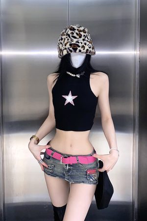 Y2K Retro A-Line Low Waist Denim Skirt Pants with Elastic Anti-Exposure Design for a Spicy Special Agent Look