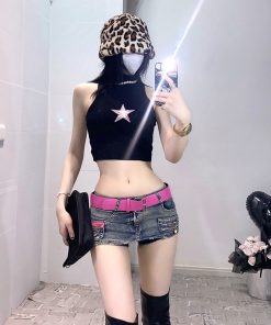 Y2K Retro A-Line Low Waist Denim Skirt Pants with Elastic Anti-Exposure Design for a Spicy Special Agent Look