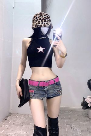Y2K Retro A-Line Low Waist Denim Skirt Pants with Elastic Anti-Exposure Design for a Spicy Special Agent Look