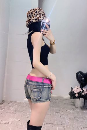 Y2K Retro A-Line Low Waist Denim Skirt Pants with Elastic Anti-Exposure Design for a Spicy Special Agent Look