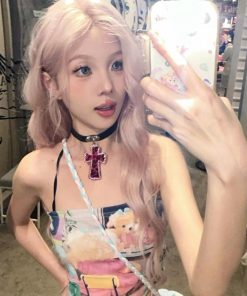 Y2K Retro Leopard Print Cross Choker Necklace - Sweet Spicy Girl Style Neck Ring Accessory