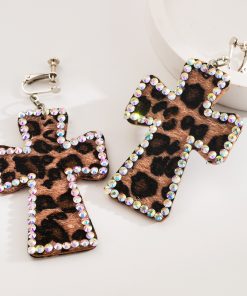 Y2K Retro Leopard Print Cross Choker Necklace - Sweet Spicy Girl Style Neck Ring Accessory