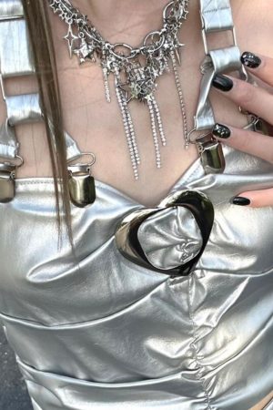 Y2K Silver Star Necklace with Metal Tassel Pendant, Multi-Layer Sequined Clavicle Chain for Women, Cool Girl Outing Jewelry