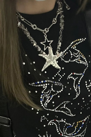 Y2K Silver Star Necklace with Metal Tassel Pendant, Multi-Layer Sequined Clavicle Chain for Women, Cool Girl Outing Jewelry