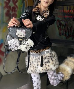 Y2K Small Backpack with Hello Kitty Cat Design, Diamond-Studded Mini Bag for Spicy Girl Streetwear Fashion