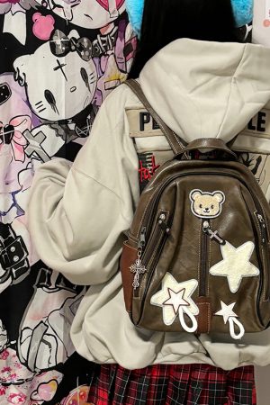 Y2K Star Backpack - Niche Designer Small Double Shoulder Bag for Commuting - Trendy Fashion Accessory