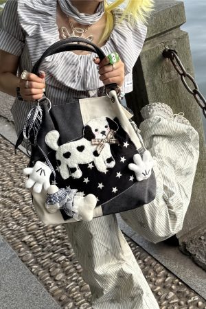 Y2K Sunlight Tote Bag - Niche Designer Canvas Crossbody for Millennium Girls & Dog Lovers
