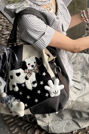 Y2K Sunlight Tote Bag - Niche Designer Canvas Crossbody for Millennium Girls & Dog Lovers