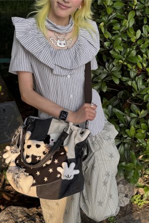 Y2K Sunlight Tote Bag - Niche Designer Canvas Crossbody for Millennium Girls & Dog Lovers