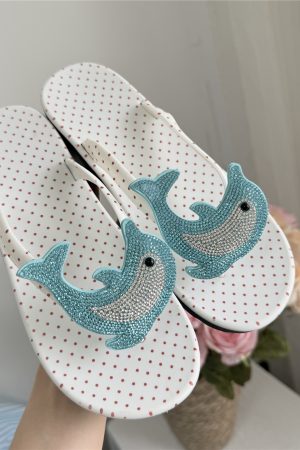 Y2K Women's Summer Flip-Flops with Polka Dots and Rhinestones, Trendy 2025 Design for Enhanced Skin Tone