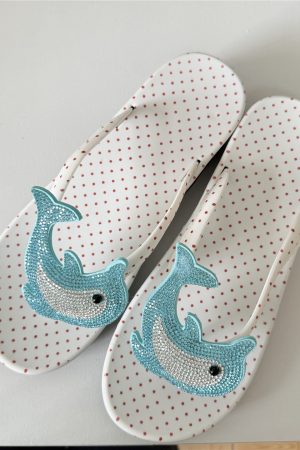 Y2K Women's Summer Flip-Flops with Polka Dots and Rhinestones, Trendy 2025 Design for Enhanced Skin Tone