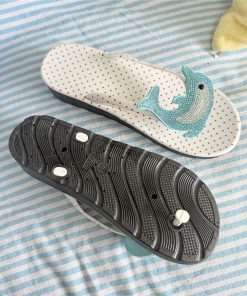 Y2K Women's Summer Flip-Flops with Polka Dots and Rhinestones, Trendy 2025 Design for Enhanced Skin Tone