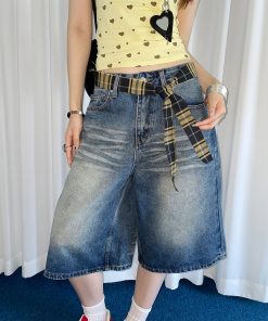 Y2K Yellow Plaid Belt Scarf Dress for Women - Trendy American Retro Long Neck Style, Perfect Denim Pants Accessory