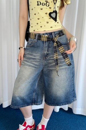 Y2K Yellow Plaid Belt Scarf Dress for Women - Trendy American Retro Long Neck Style, Perfect Denim Pants Accessory