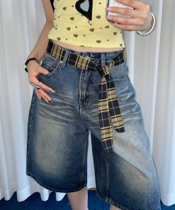 Y2K Yellow Plaid Belt Scarf Dress for Women - Trendy American Retro Long Neck Style, Perfect Denim Pants Accessory