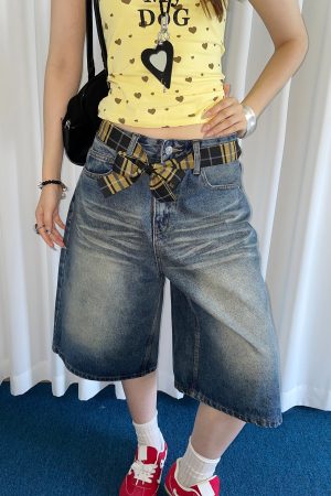 Y2K Yellow Plaid Belt Scarf Dress for Women - Trendy American Retro Long Neck Style, Perfect Denim Pants Accessory