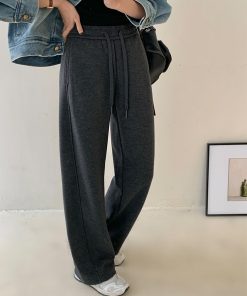 Yak Wool Blended Tailored Wide-Leg Pants for Women - Thick Casual Trousers for Y2K and Everyday Style