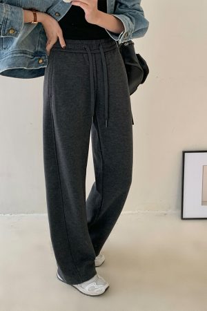 Yak Wool Blended Tailored Wide-Leg Pants for Women - Thick Casual Trousers for Y2K and Everyday Style