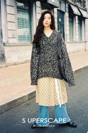 Yellow Checkered Pleated A-Line Skirt with Beaded Decorative Detail - Chic Summer Fashion, Perfect for 90s or Y2K Inspired Looks