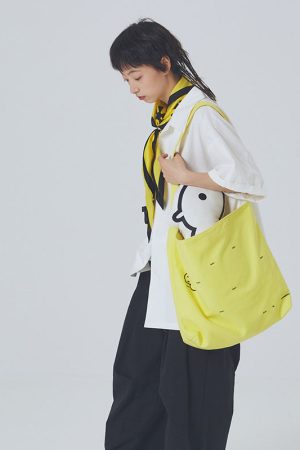 Yellow GUBI Canvas Crossbody Bag - Roaring Beast Design, Trendy Statement Accessory for Everyday Style