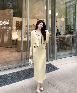 Yellow Knitted Short Jacket for Women, Slim-Fitting Cardigan with Design-Sensitive Style, Trendy Layering Piece for Y2K Fashion