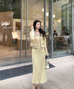 Yellow Knitted Short Jacket for Women, Slim-Fitting Cardigan with Design-Sensitive Style, Trendy Layering Piece for Y2K Fashion