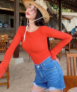 Yellow Long Sleeve Women's Jumpsuit, Slimming Tummy-Covering Snorkeling Swimsuit, Sexy Hot Spring Wear 2025