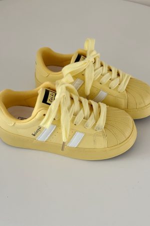 Yellow Thick-Soled Breathable Casual Sneakers for Women - Versatile Summer Shell Shoes, Trendy Little White Sneakers