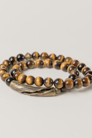 Yellow Tiger Eye Stone Bracelet for Women - Retro Trendy Double Circle Design, Versatile Hand Accessory for Men and Women