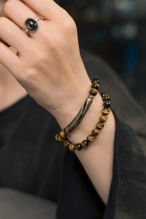 Yellow Tiger Eye Stone Bracelet for Women - Retro Trendy Double Circle Design, Versatile Hand Accessory for Men and Women