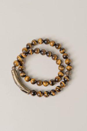 Yellow Tiger Eye Stone Bracelet for Women - Retro Trendy Double Circle Design, Versatile Hand Accessory for Men and Women