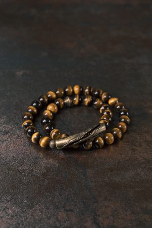 Yellow Tiger Eye Stone Bracelet for Women - Retro Trendy Double Circle Design, Versatile Hand Accessory for Men and Women