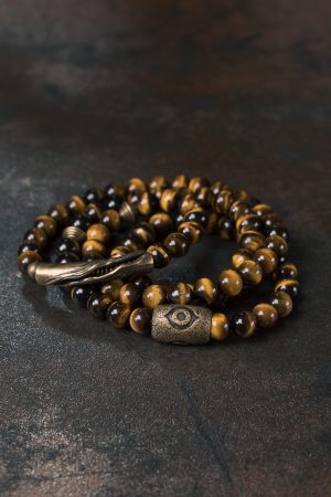 Yellow Tiger Eye Stone Bracelet for Women - Retro Trendy Double Circle Design, Versatile Hand Accessory for Men and Women