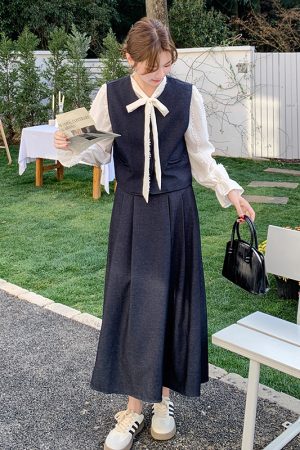 Youthful Spring Outfit Set: Vest, Skirt & Shirt for a Chic Casual Look - Stylish Fashion for Effortless Everyday Wear