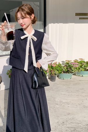 Youthful Spring Outfit Set: Vest, Skirt & Shirt for a Chic Casual Look - Stylish Fashion for Effortless Everyday Wear