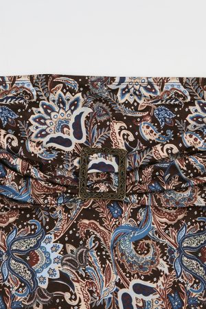 Zen-Style Vintage Metal Japanese Buckle Strapless Retro Distressed Print Waist-Cinching Top - Irregular Design, Y2K Fashion