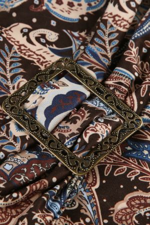Zen-Style Vintage Metal Japanese Buckle Strapless Retro Distressed Print Waist-Cinching Top - Irregular Design, Y2K Fashion