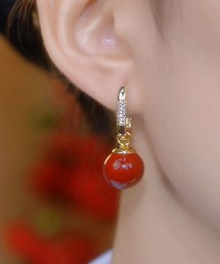 Zircon Red Bead Ear Clips for Autumn-Winter 2025, Light Luxury High-End Earrings, Trendy Niche Design Jewelry
