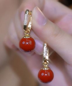 Zircon Red Bead Ear Clips for Autumn-Winter 2025, Light Luxury High-End Earrings, Trendy Niche Design Jewelry