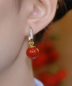 Zircon Red Bead Ear Clips for Autumn-Winter 2025, Light Luxury High-End Earrings, Trendy Niche Design Jewelry